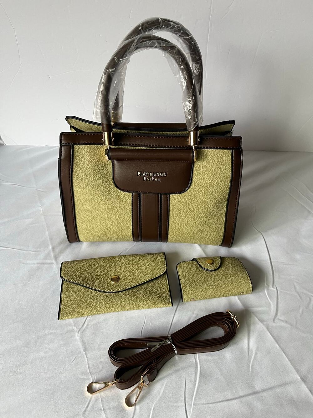 New Play & Signi Olive Green Faux Leather Satchel Crossbody 3 Pc Set